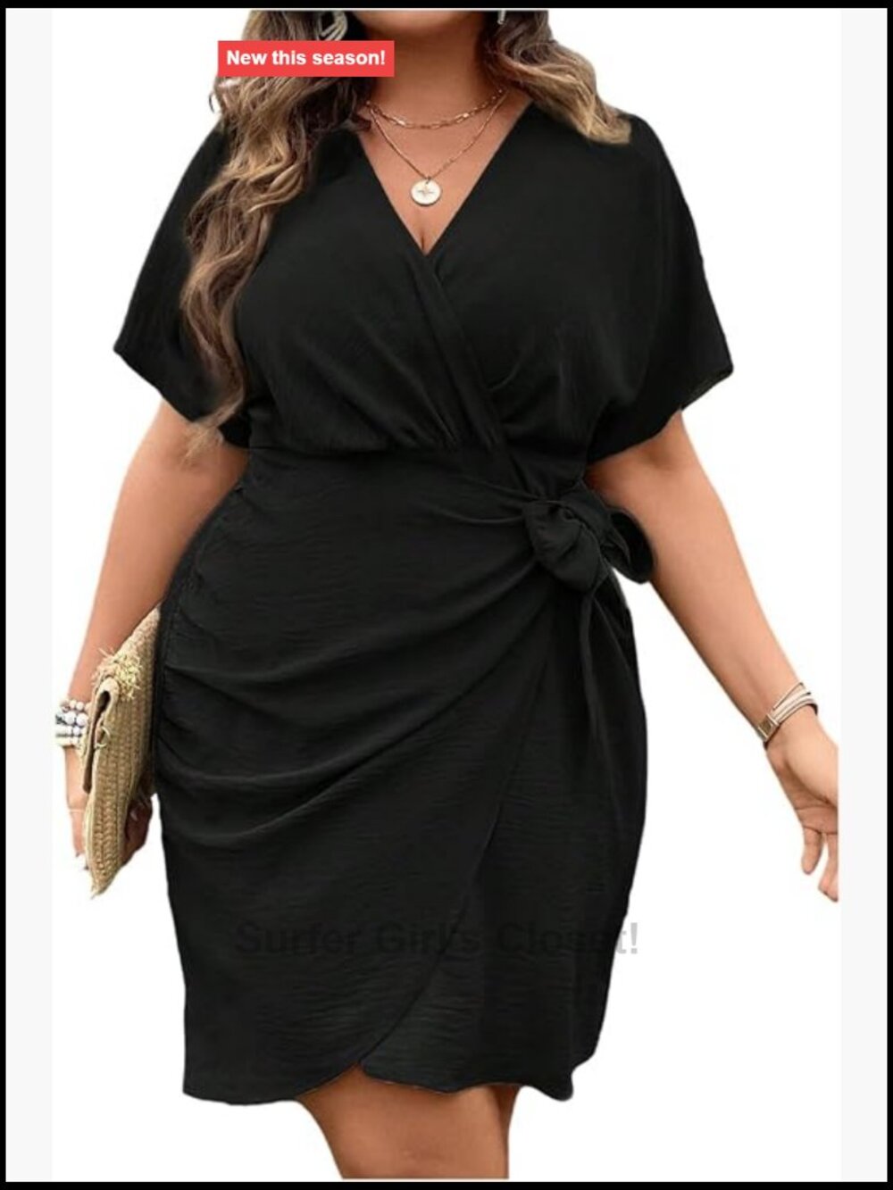 Plus Size Wrap V Neck Short Dress Dolman Sleeve Knot Side Ruched Vacation